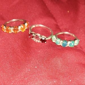 3 birthstone and silver rings